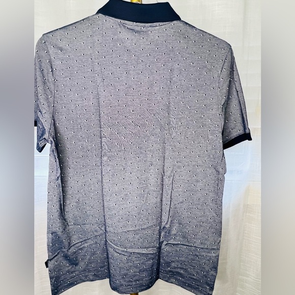 Short-Sleeved Polo Shirt by Perry Ellis, Gray/Dark Blue/White Geo Pattern, Sz S - Picture 4 of 5